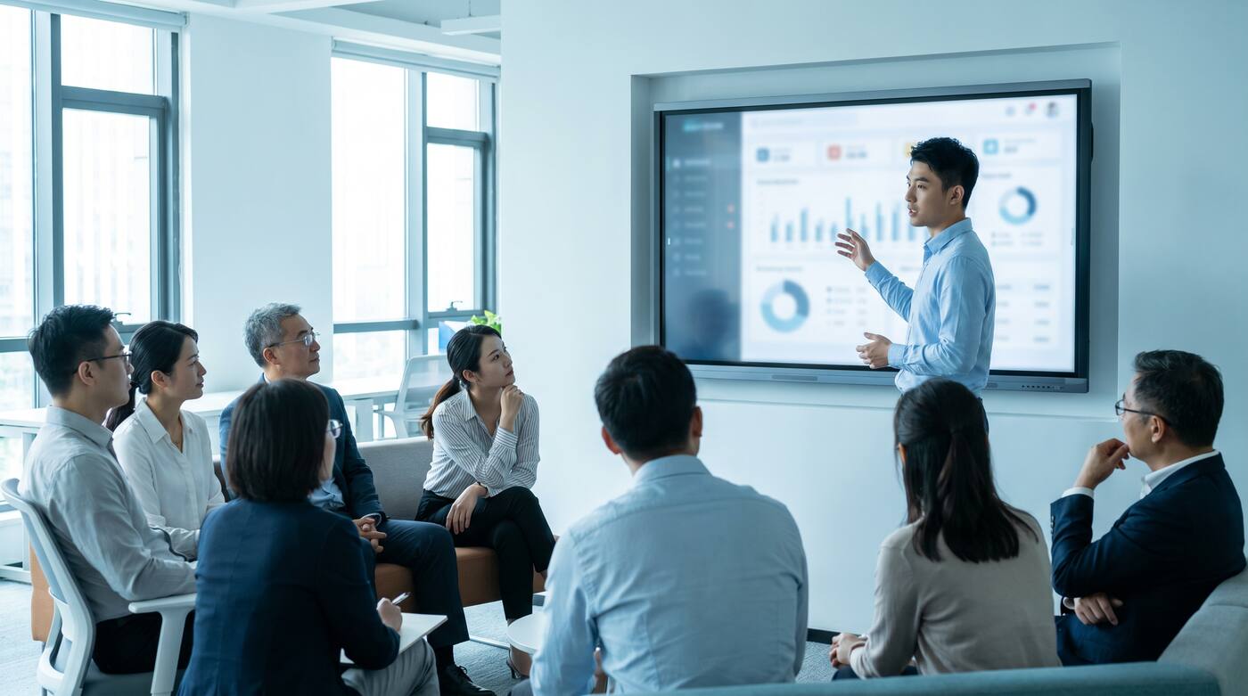 企业内部 AI 应用大赛现场:一线员工向同事演示自己搭出来的小工具
